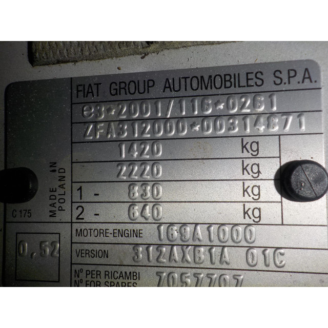 Luchtmassameter Fiat 500 (312) (2007 - heden) Hatchback 1.3 MJTD 16V (169.A.1000)