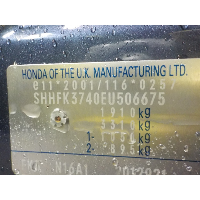 Raammechaniek elektrisch rechts voor Honda Civic Tourer (FK) (2014 - heden) Combi 1.6 i-DTEC Advanced 16V (N16A1)